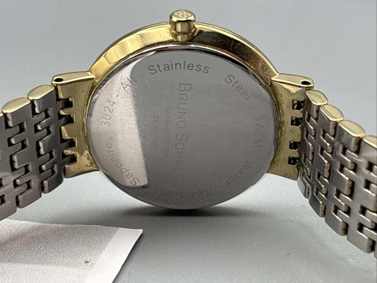 Bruno Söhnle Glashütte Stuttgart Quarz Uhr 35 mm Vergoldet Fullset RONDA