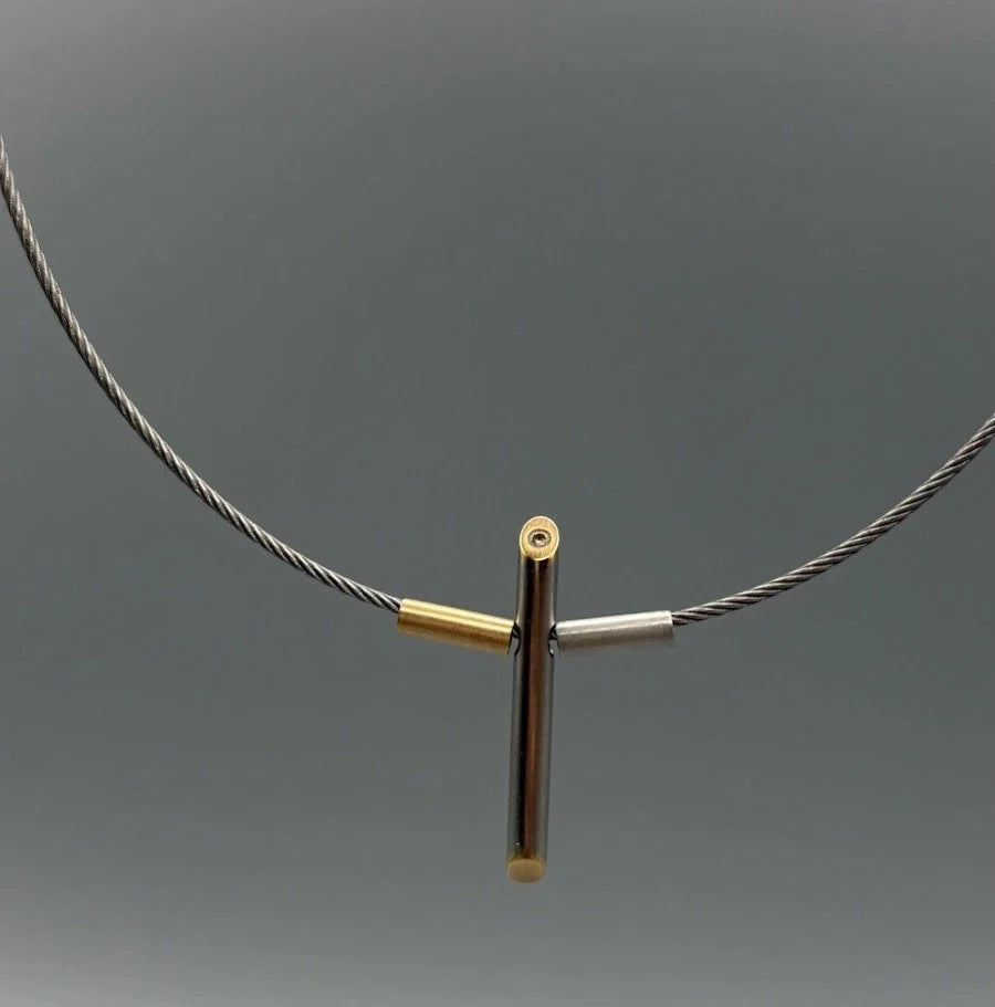Platin 950 / Gold 750 Collier Halskette Kreuz Mit Brillant 42 cm