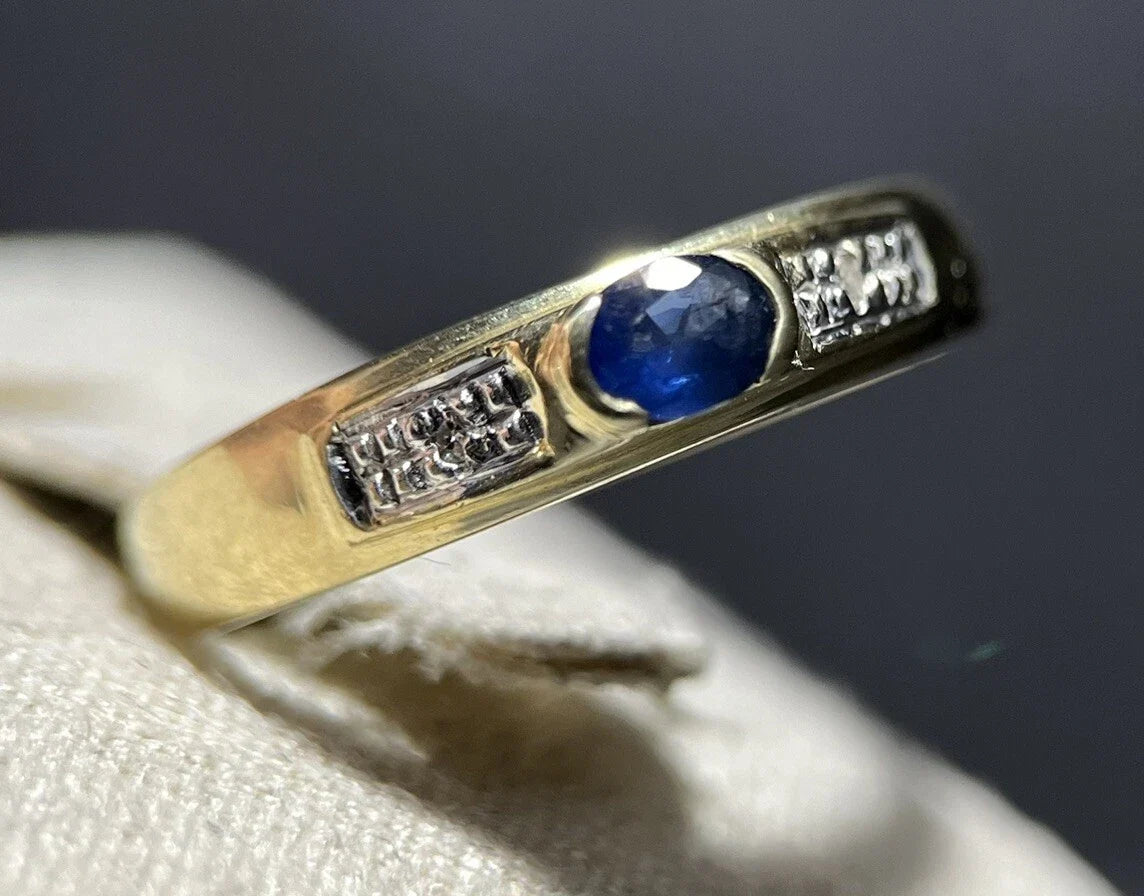 585 Gold Ring Mit Saphir Und Diamanten Gr. 56,5 Gelbgold 14 Karat
