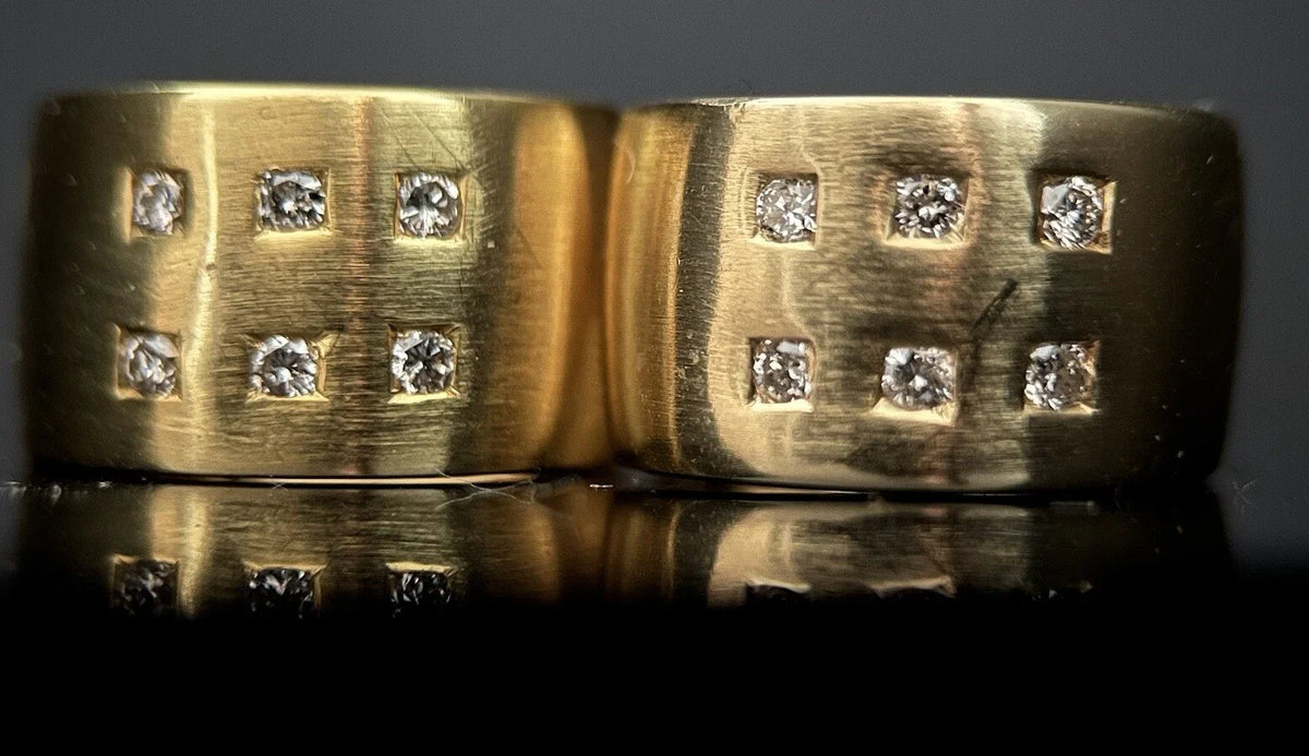 Hochwertige 585 Gold Creolen Mit 12 Brillianten Gelbgold 14 Karat Ohrringe Matt