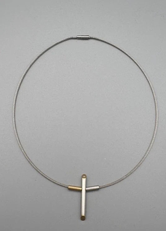 Platin 950 / Gold 750 Collier Halskette Kreuz Mit Brillant 42 cm