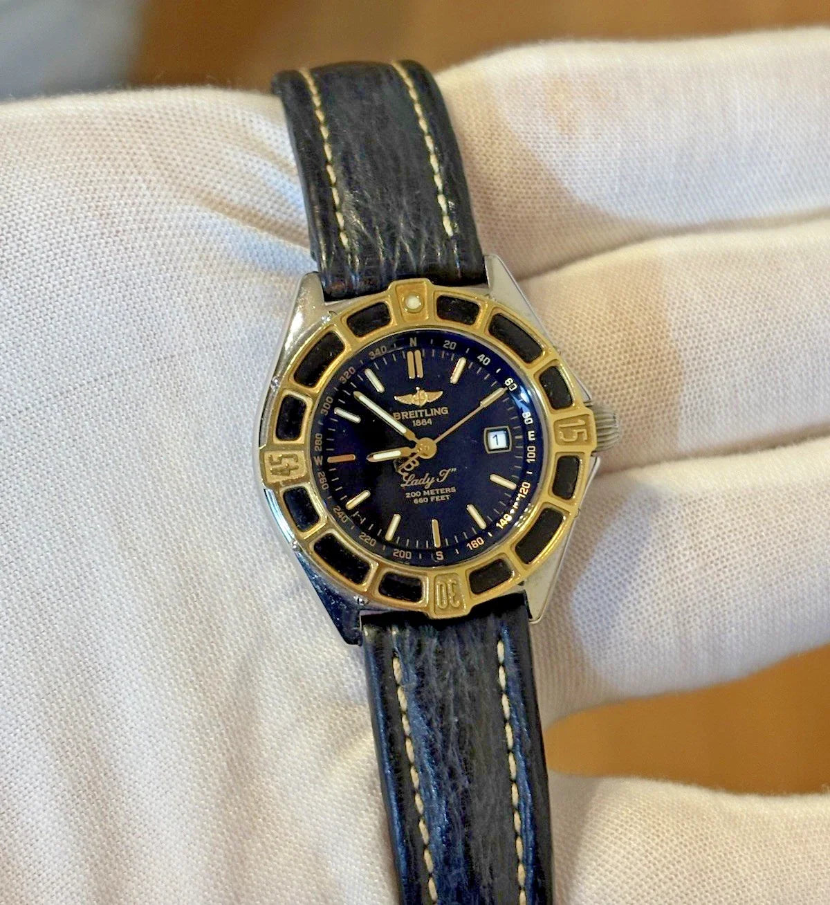 BREITLNG LADY J Damen Uhr STAHL/GOLD D52065 Fullset Quartz 1997