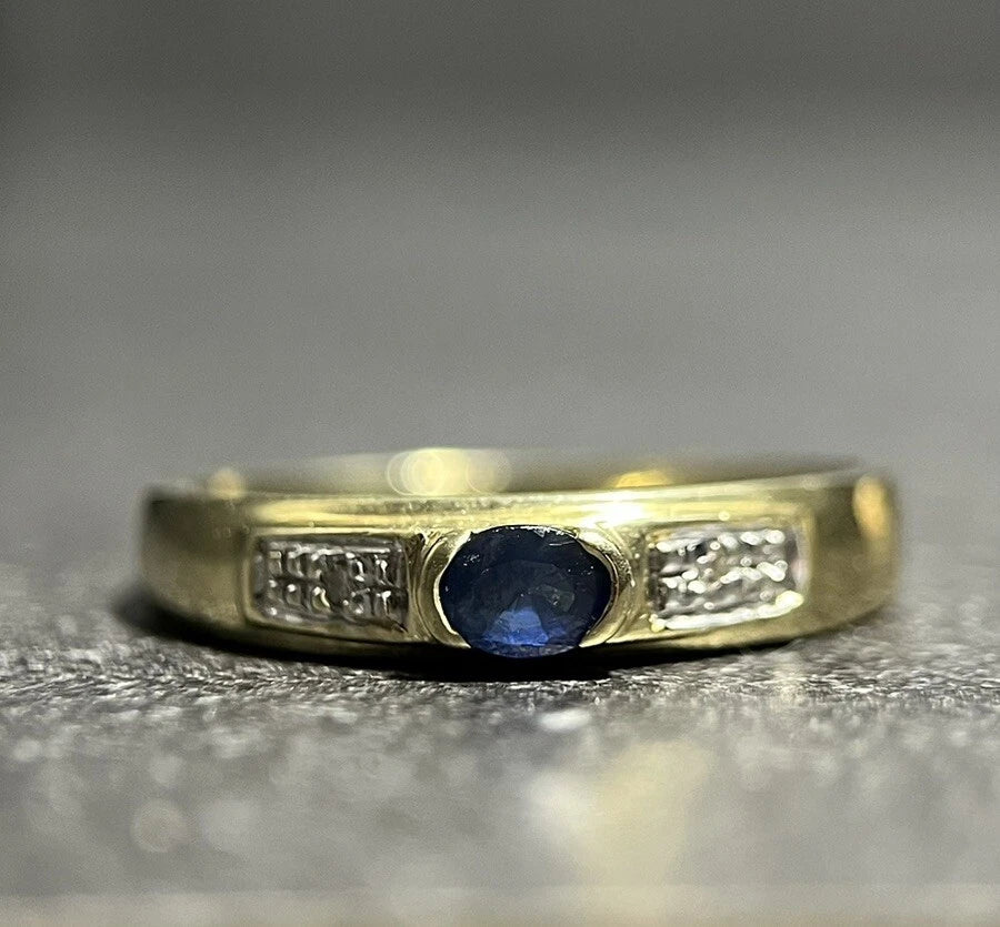 585 Gold Ring Mit Saphir Und Diamanten Gr. 56,5 Gelbgold 14 Karat