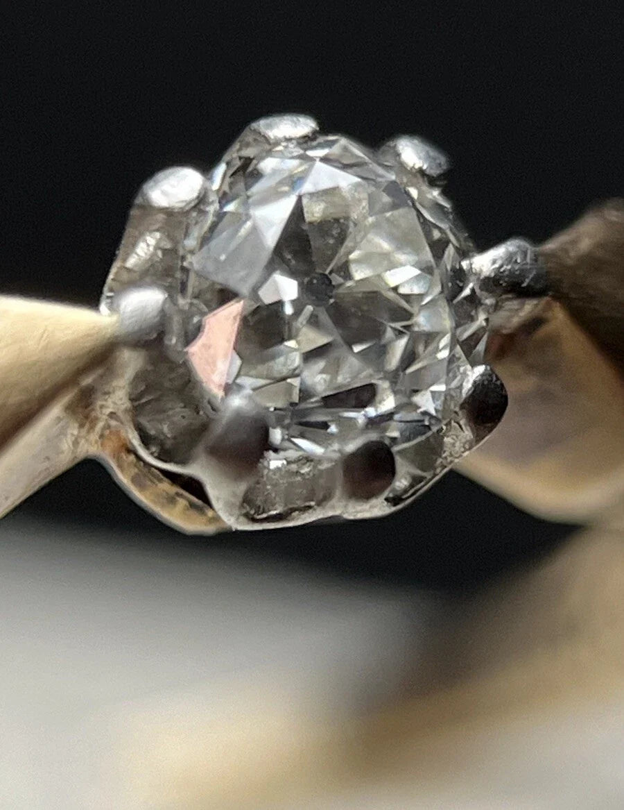 585 Gold Solitär Ring Mit Altschliff Diamant 14 Karat Gelbgold Matt Gr. 58