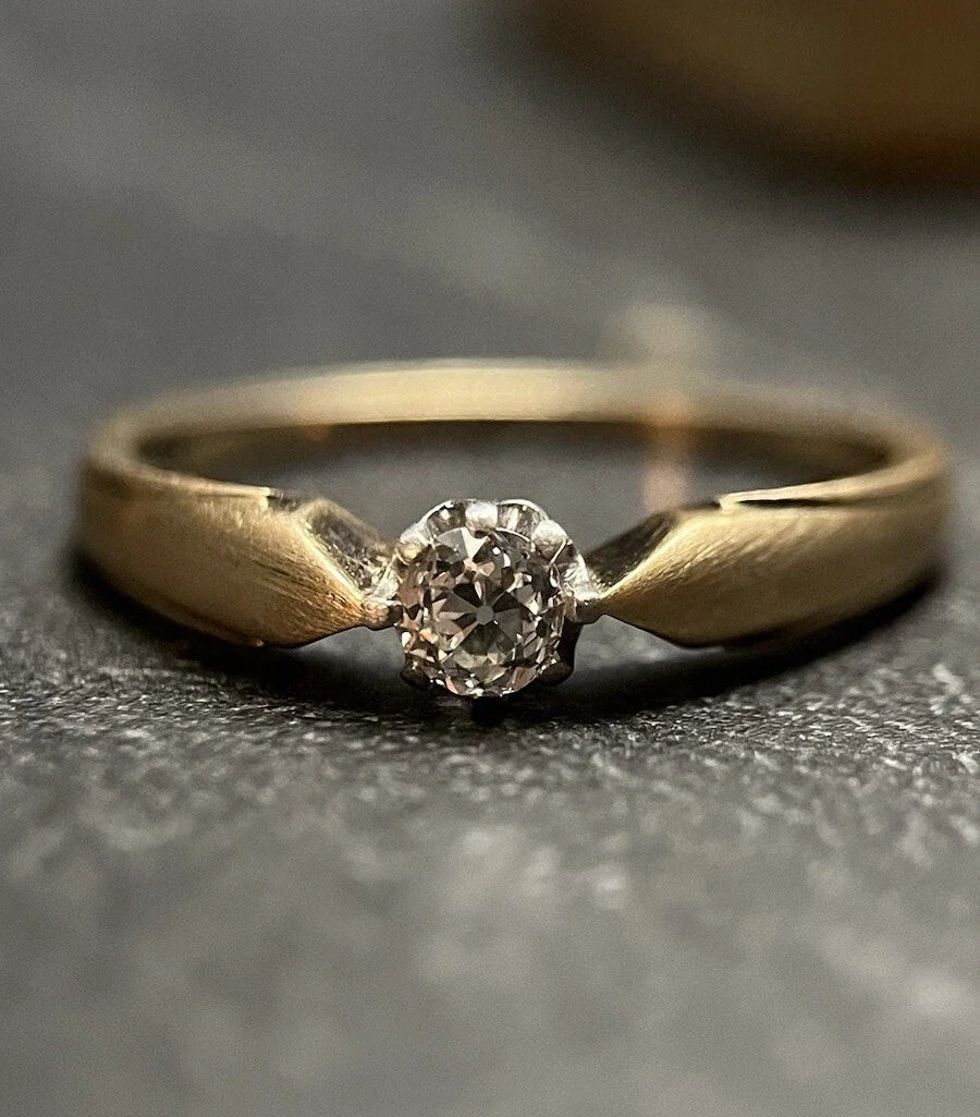 585 Gold Solitär Ring Mit Altschliff Diamant 14 Karat Gelbgold Matt Gr. 58