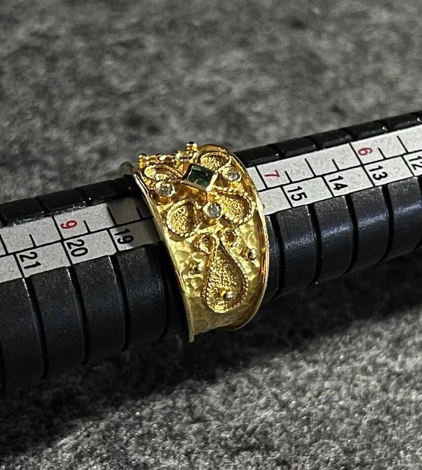 18 Karat Gold Ring Mit Smaragd & 4 Brillanten Gr. 56,5 750 Gelbgold 7,6 Gramm