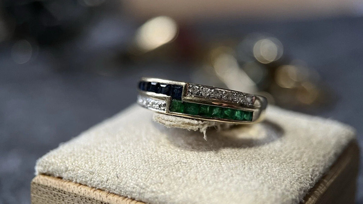 14 Karat Gold Ring Mit Saphir, Smaragd & Diamanten Gr. 54 Gelbgold 585