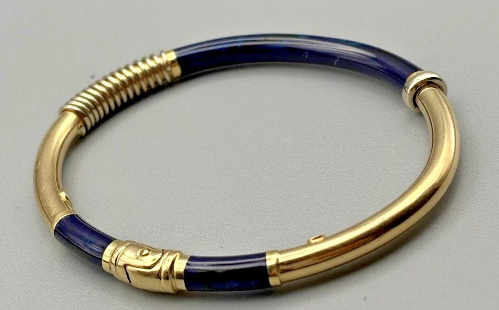 14 Karat Gold Armreif 585 Gelbgold Blaue Emaille 18,5 cm Umfang Vintage