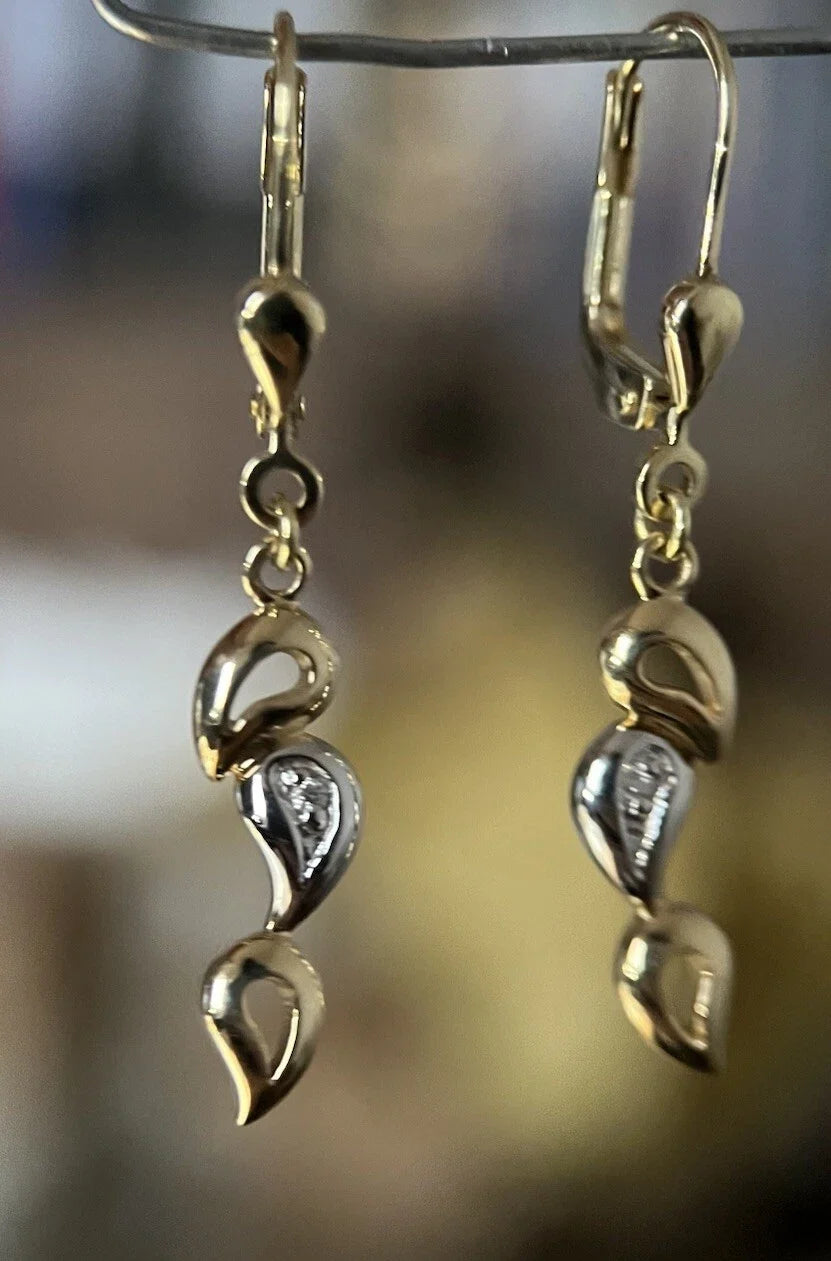 585 Gold Ohrringe 14 Karat Mit Diamanten Tropfen Form Gold 14 Karat