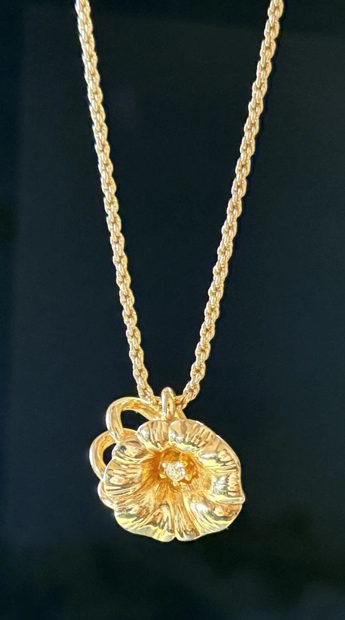 Christian Dior Halskette Blume Anhänger Original 45 cm Vergoldet