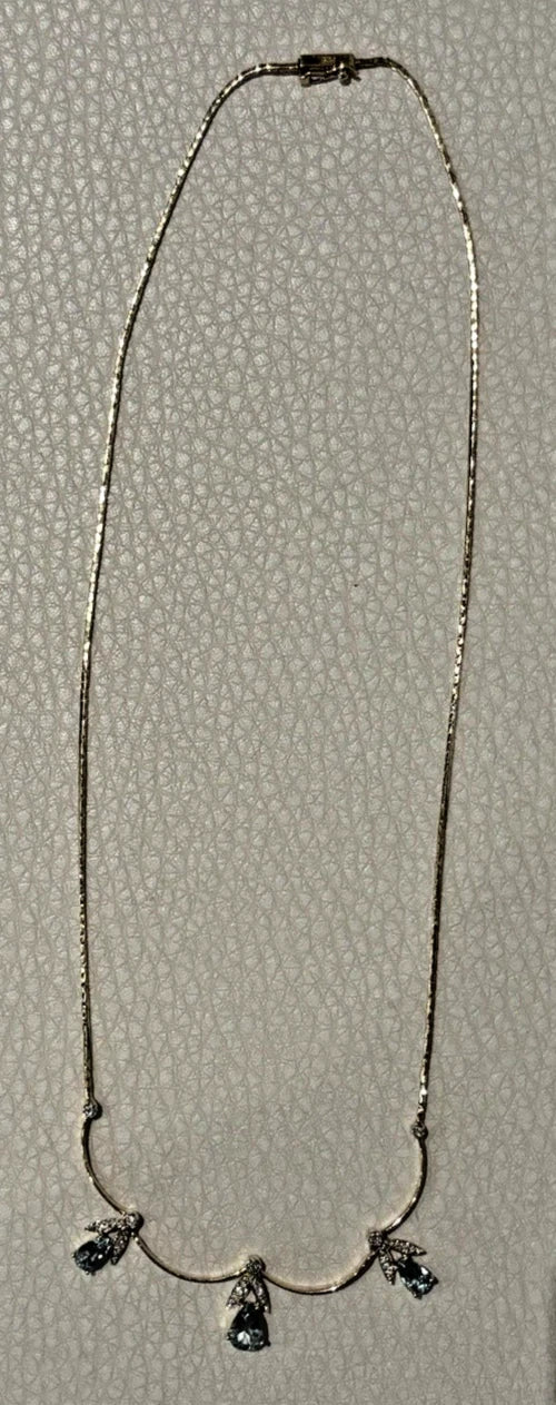 14 Karat Gold Collier Aquamarin & Brillanten Damen 585 Gelbgold Halskette