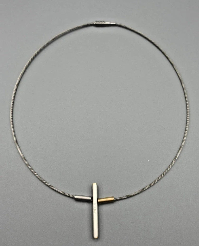 Platin 950 / Gold 750 Collier Halskette Kreuz Mit Brillant 42 cm