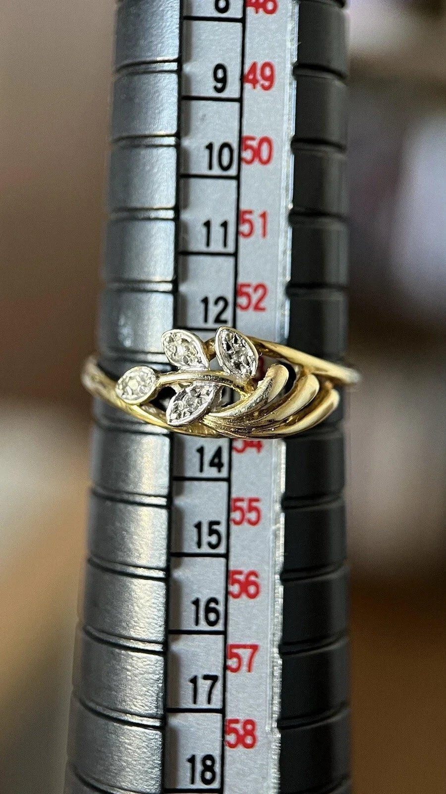 333 Gold Ring Mit Diamanten 8 Karat Gelbgold Blatt Muster Gr. 53 Damen Ring