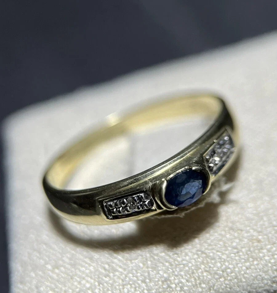 585 Gold Ring Mit Saphir Und Diamanten Gr. 56,5 Gelbgold 14 Karat