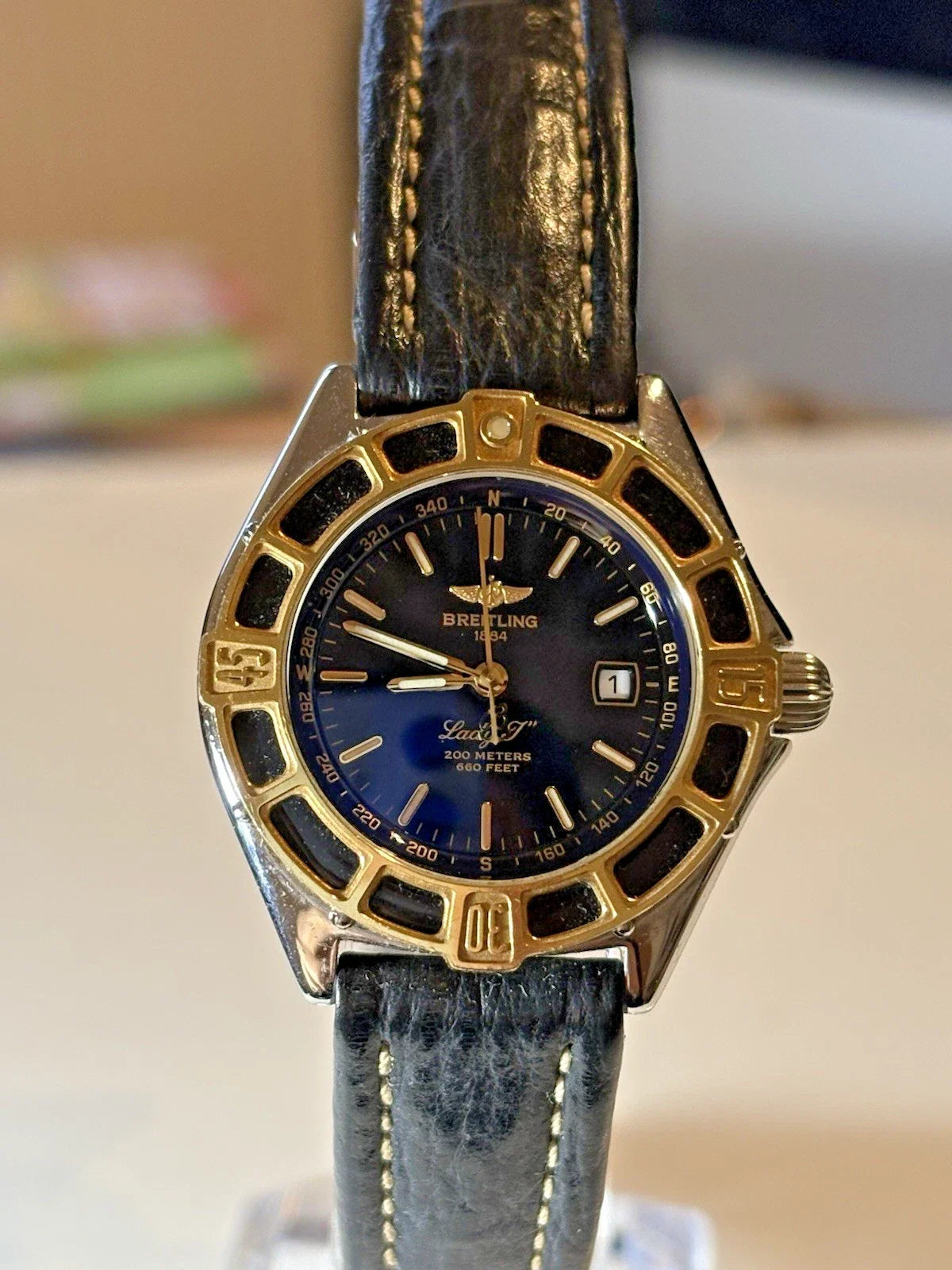 BREITLNG LADY J Damen Uhr STAHL/GOLD D52065 Fullset Quartz 1997