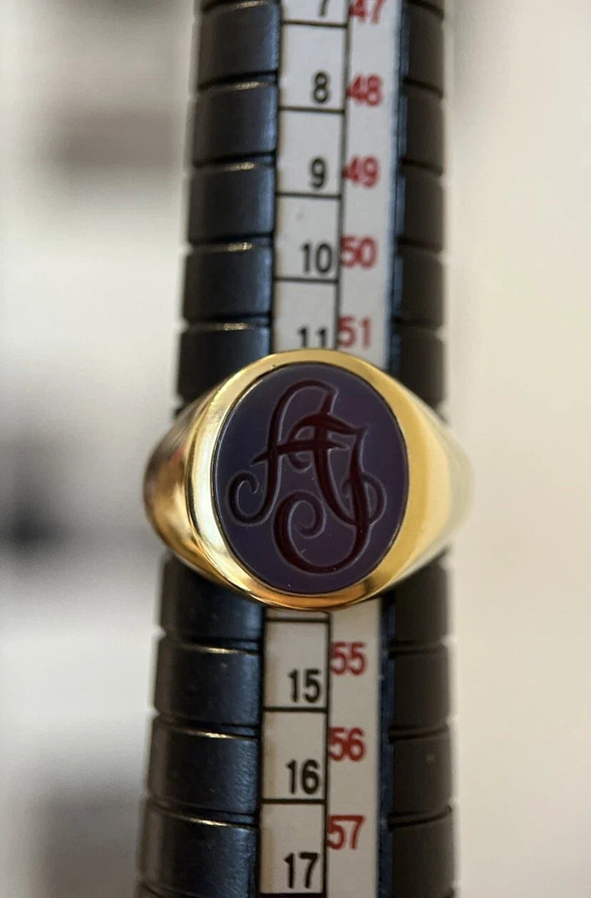 18 Karat Gold Siegelring Lagenstein Buchstaben „AJ“ 750 Gelbgold Massiv 7 Gramm
