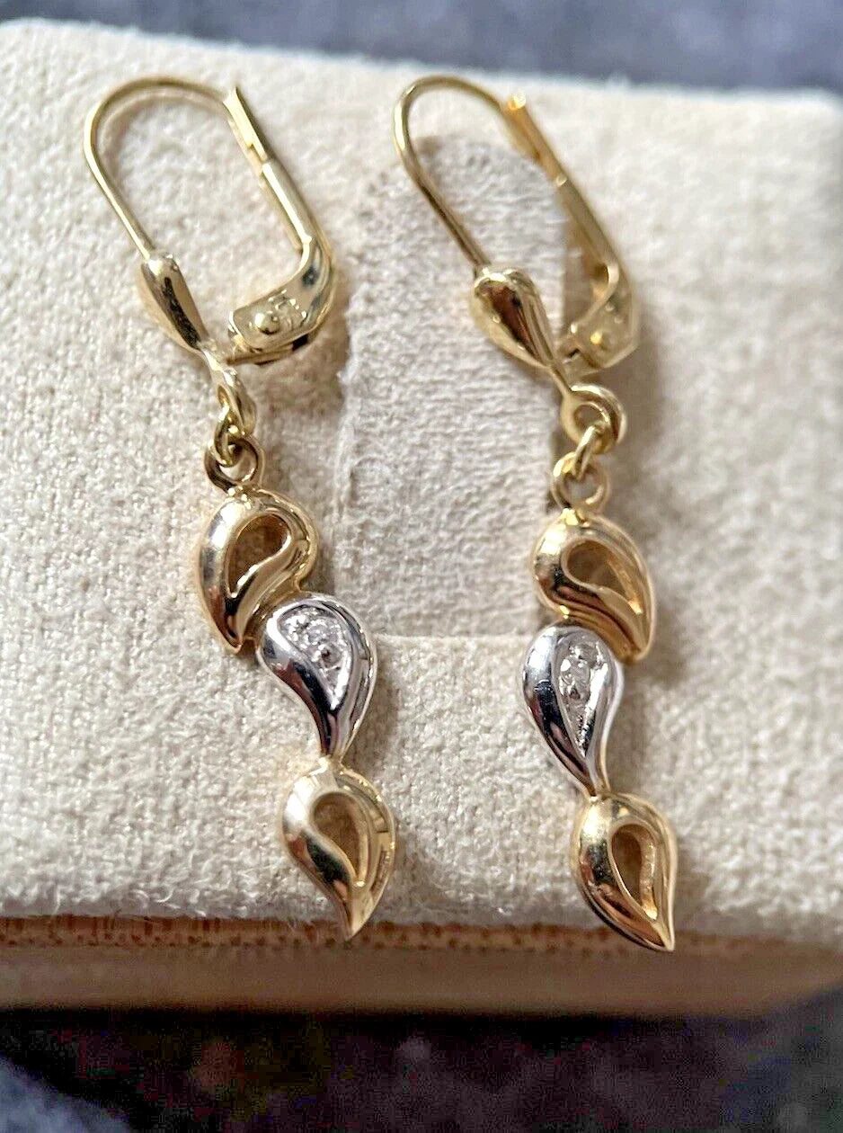 Hängeohrringe mit Diamanten – 585 Gold, Tropfenform
