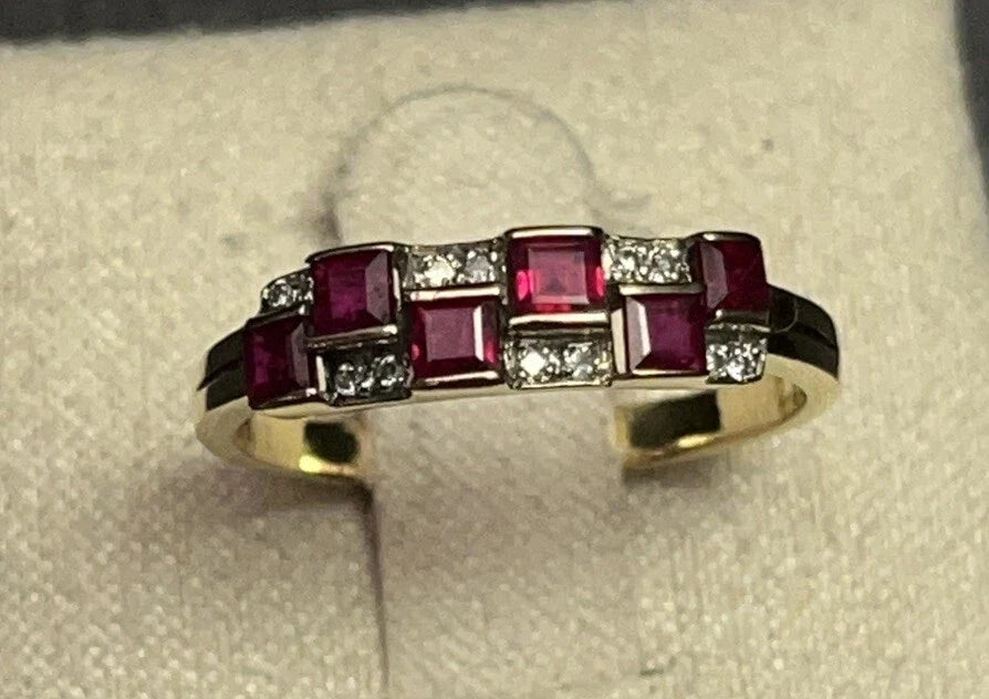 750 Gold Ring Mit Brillianten Und Rubinen Gr. 53 18 Karat Gelbgold