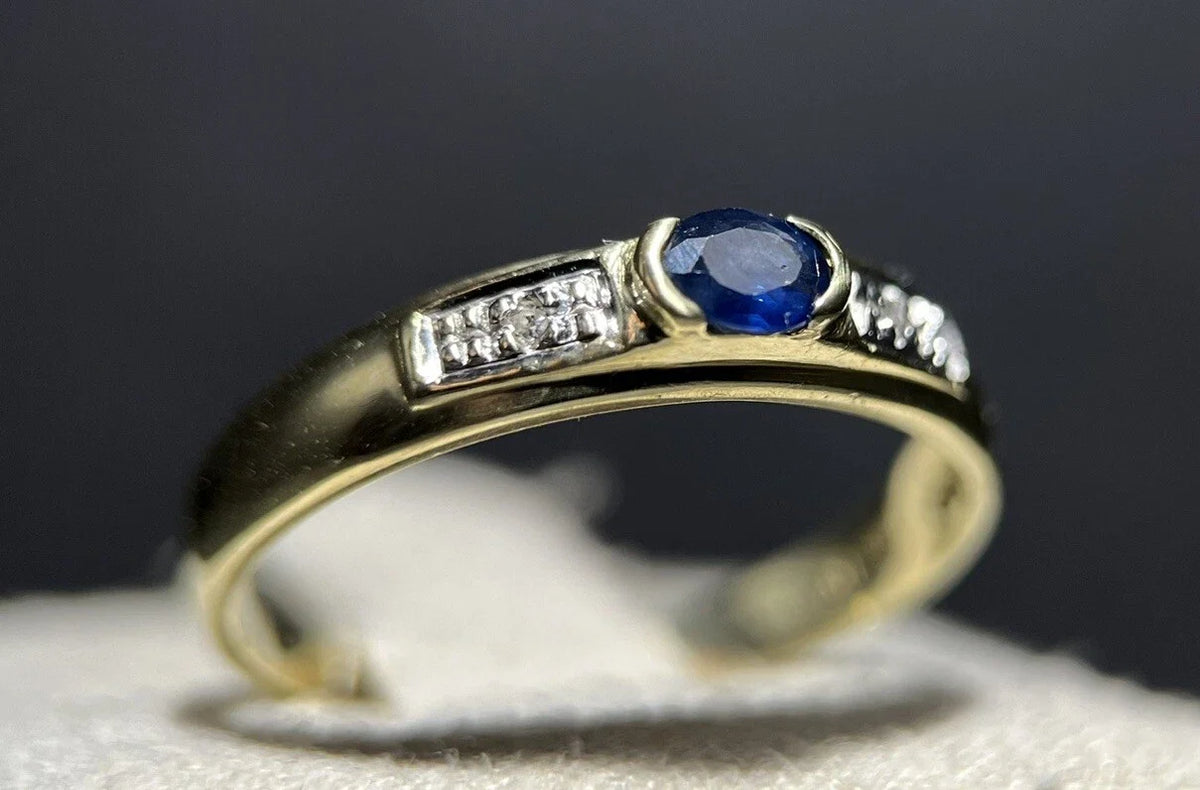 585 Gold Ring Mit Saphir Und Diamanten Gr. 56,5 Gelbgold 14 Karat