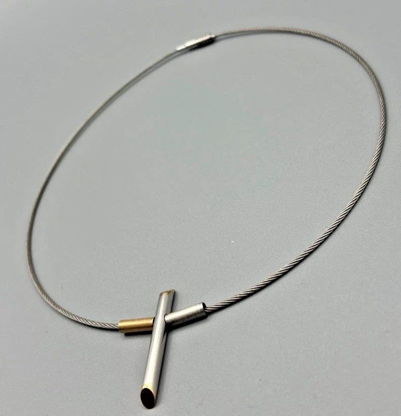 Platin 950 / Gold 750 Collier Halskette Kreuz Mit Brillant 42 cm