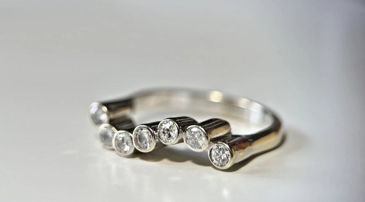 14 Karat Weißgold Brillant Ring 7 Brillanten 0,42 Carat 585 Gold Gr. 54