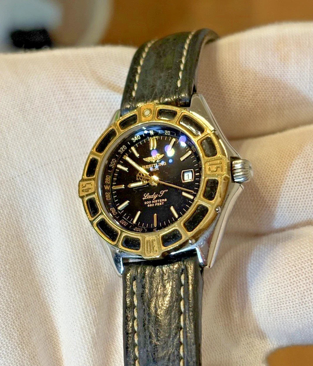 BREITLNG LADY J Damen Uhr STAHL/GOLD D52065 Fullset Quartz 1997