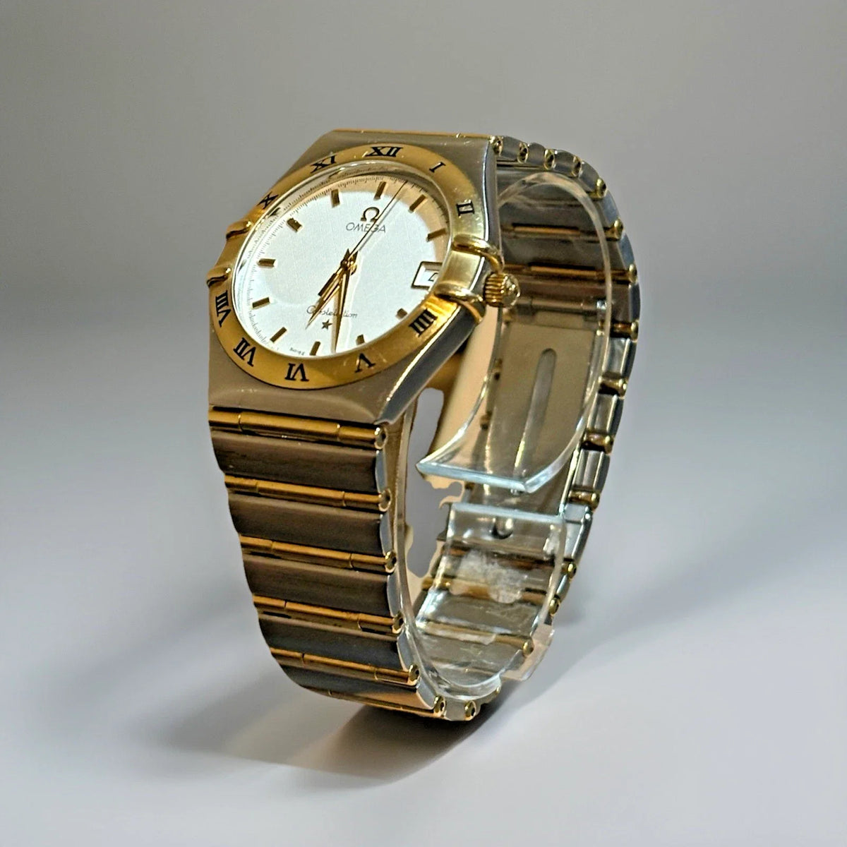 Omega Constellation Ref.1552/862 Datum Edelstahl Silber Gold Quarz Herrenuhr