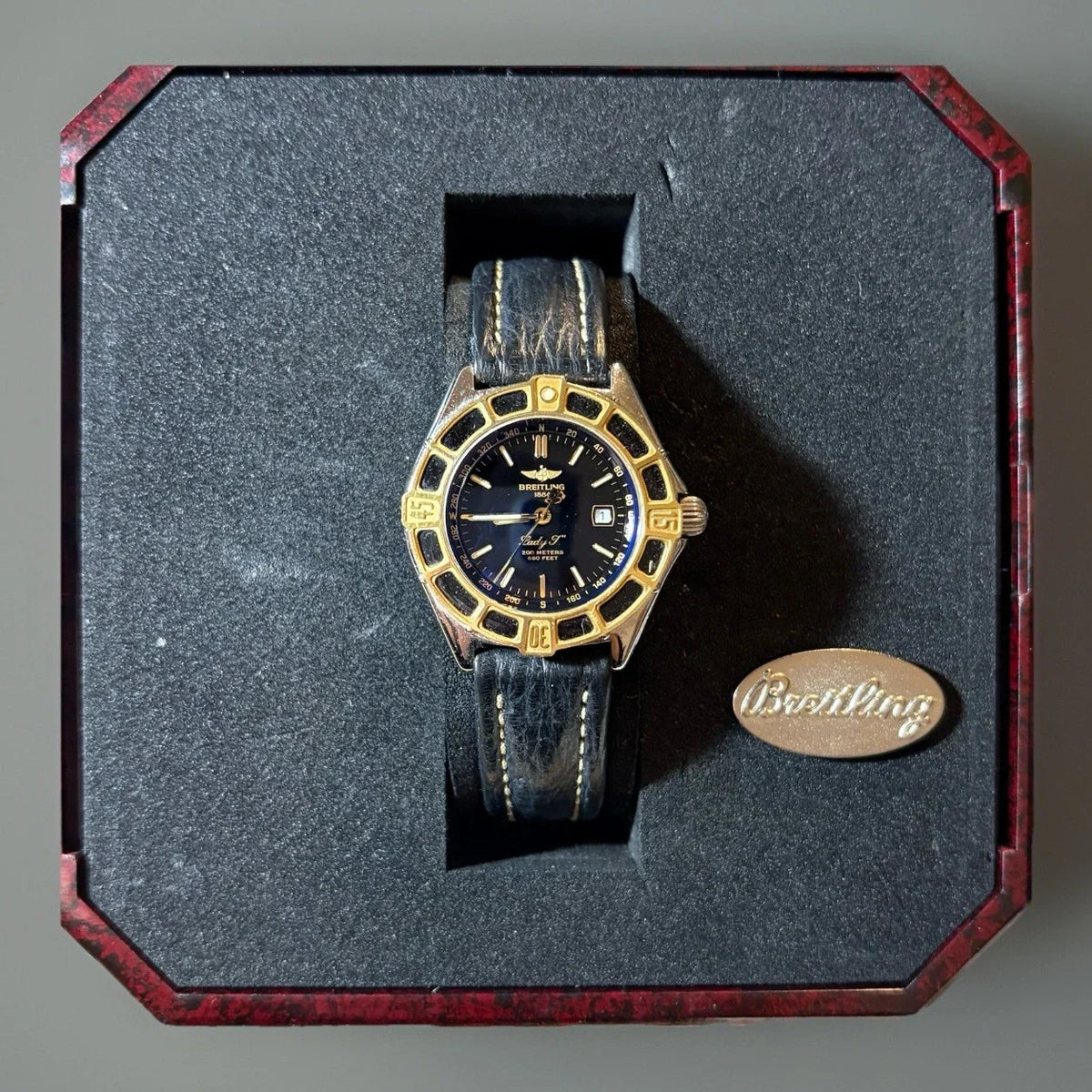 BREITLNG LADY J Damen Uhr STAHL/GOLD D52065 Fullset Quartz 1997