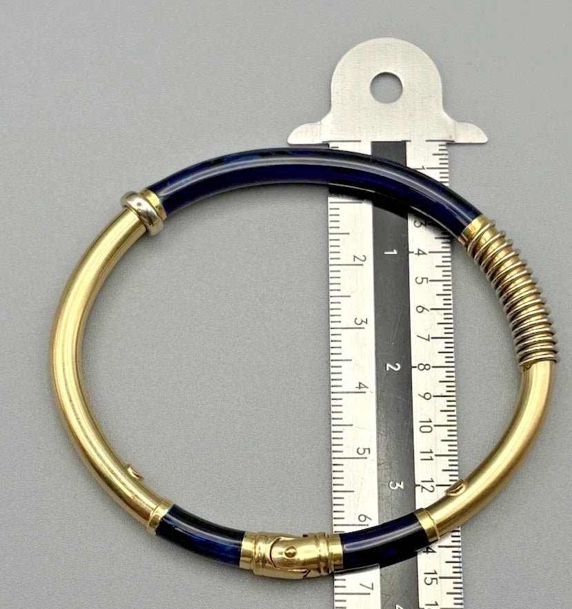 14 Karat Gold Armreif 585 Gelbgold Blaue Emaille 18,5 cm Umfang Vintage